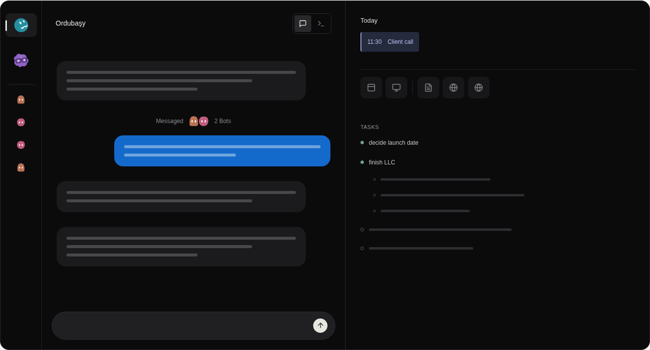 The Qorqut dashboard with agent navigation, chat and focus pane